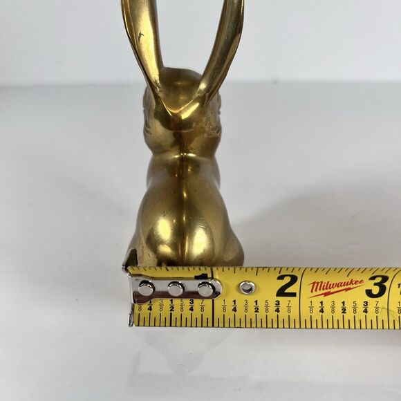 Vintage Solid Brass Rabbit Paperweight Bunny Figurine Whimsical Bookcase Decor - Picture 7 of 9